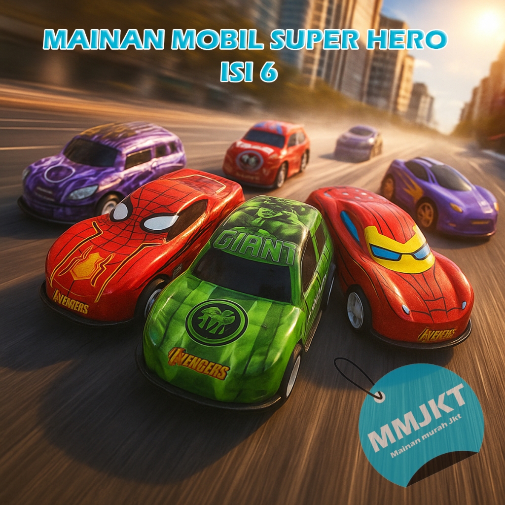 MAINAN MOBIL ISI 6 SET THE AVENGERS IRON MAN JM11962 MOBIL SUPER HERO MOBIL MOBILAN ANAK ISI BANYAK