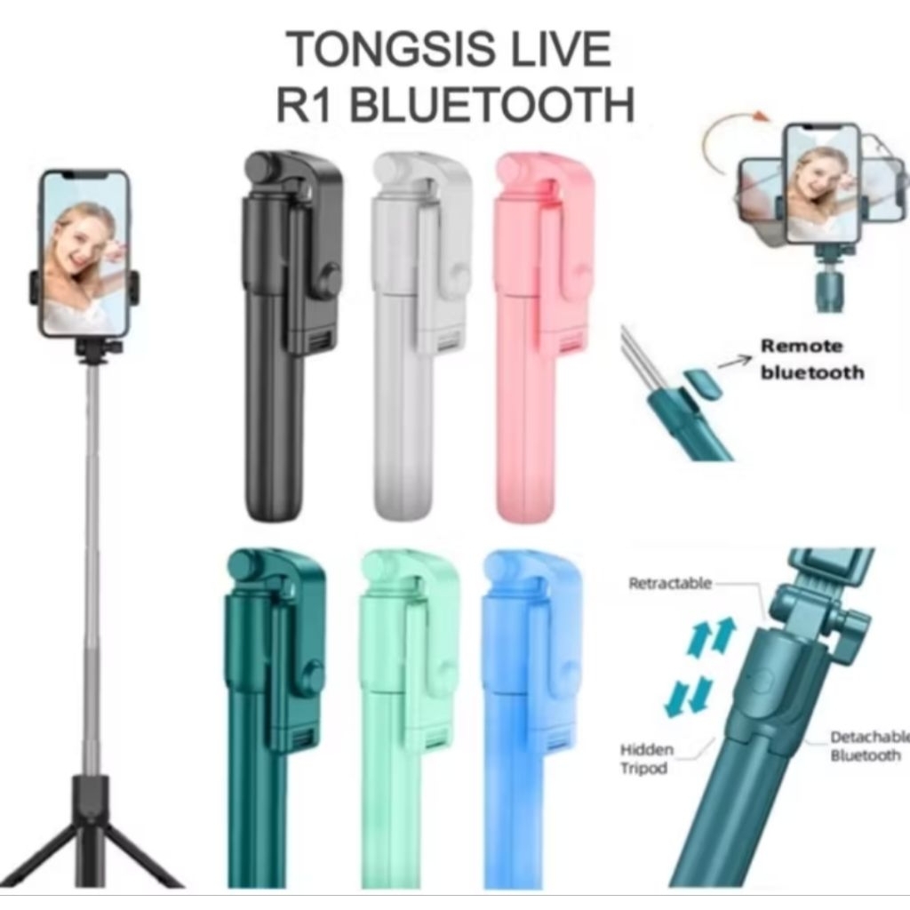 Tongsis Bluetooth R1 Macaron Selfie Stick Tripod
