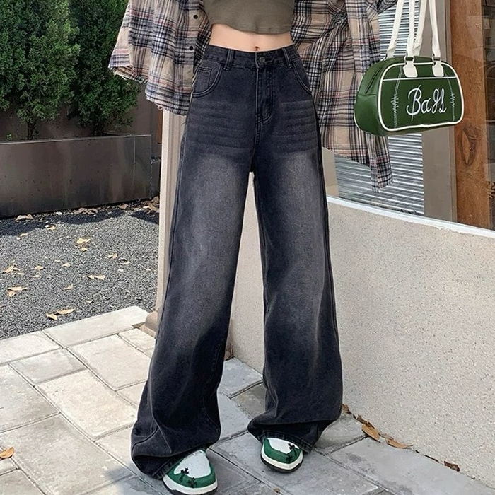 GDTIMA Celana Jeans Denim Highwaist Wanita Hitam Jeans Kulot Pants