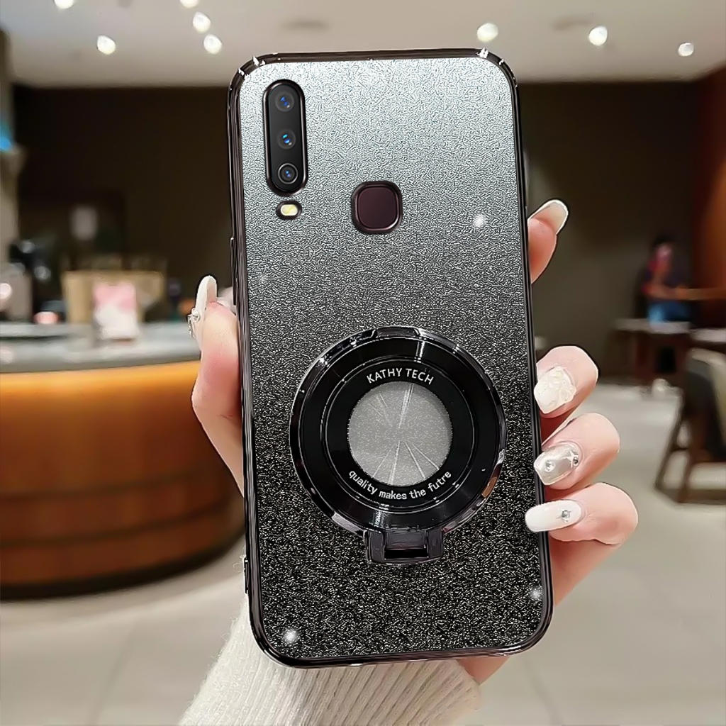 Softcase Vivo Y12, Y15, Y17 Case Glitter Luxury Silikon With Ring Stand