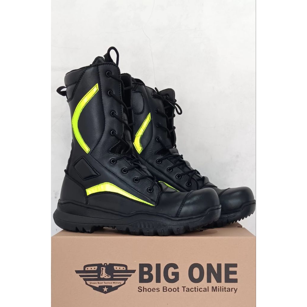 Sepatu Pdl Damkar List Hijau Kulit Asli Safety Boots