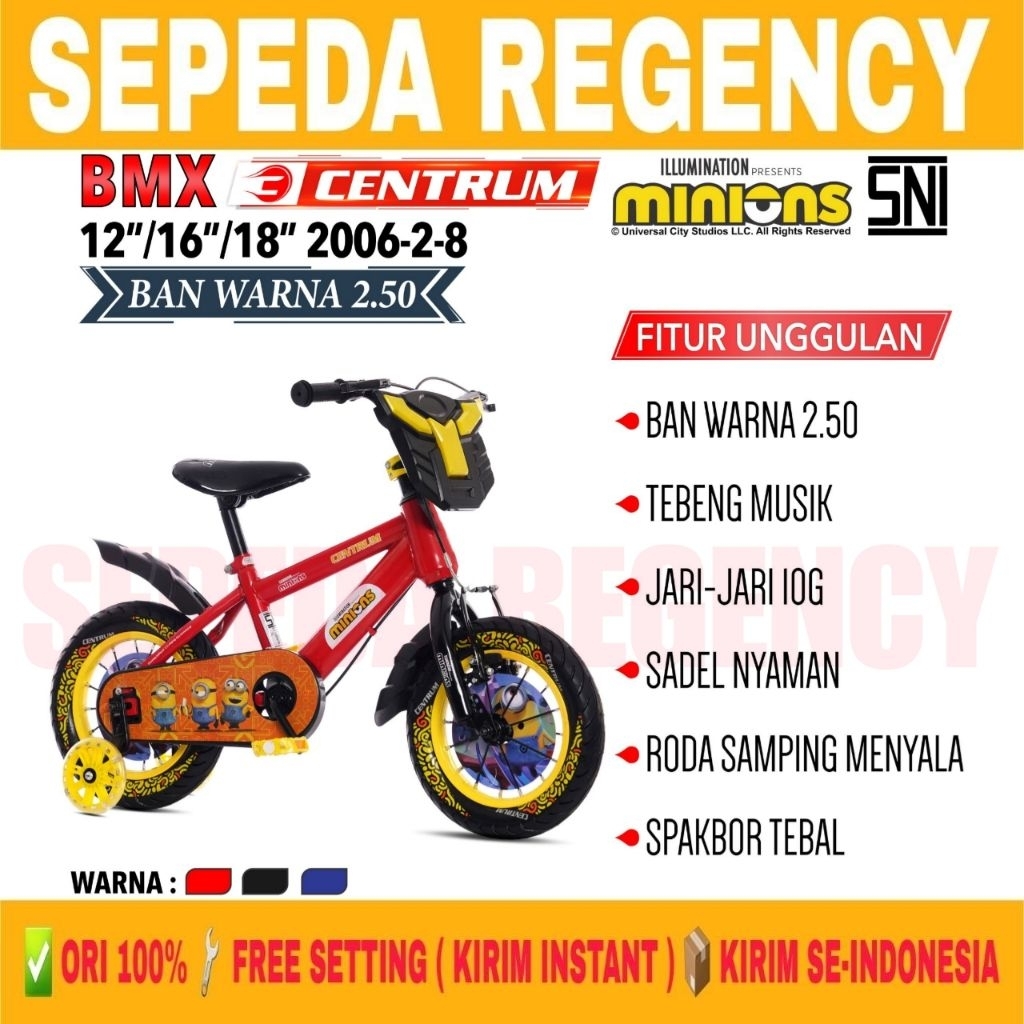 Sepeda Anak Laki BMX CENTRUM 2006-2-8 Ukuran 12 16 18 Inch Ban Warna Kids Bike