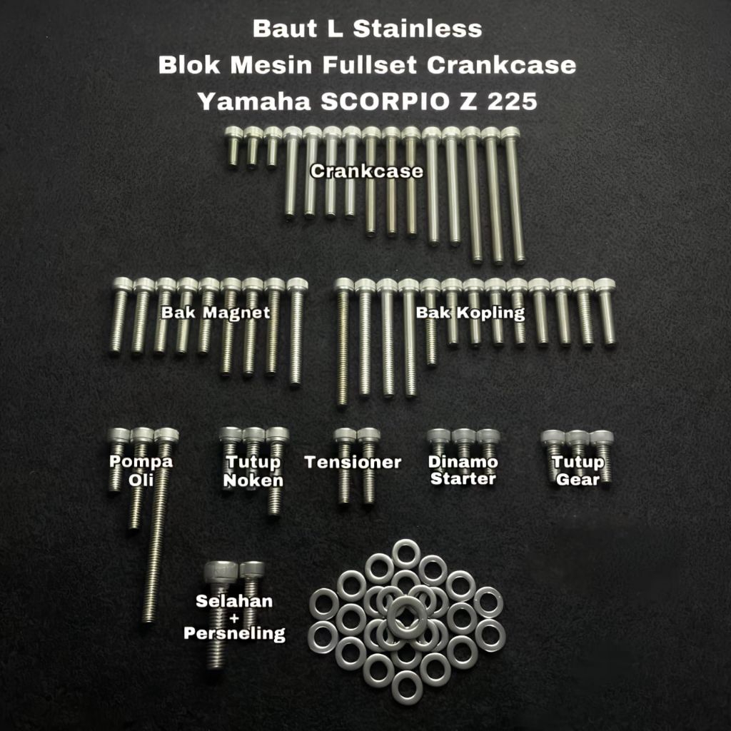 Baut L Stainless Blok Mesin YAMAHA SCORPIO Z 225 Asli Stainless Steel Anti Karat 100% Stainless