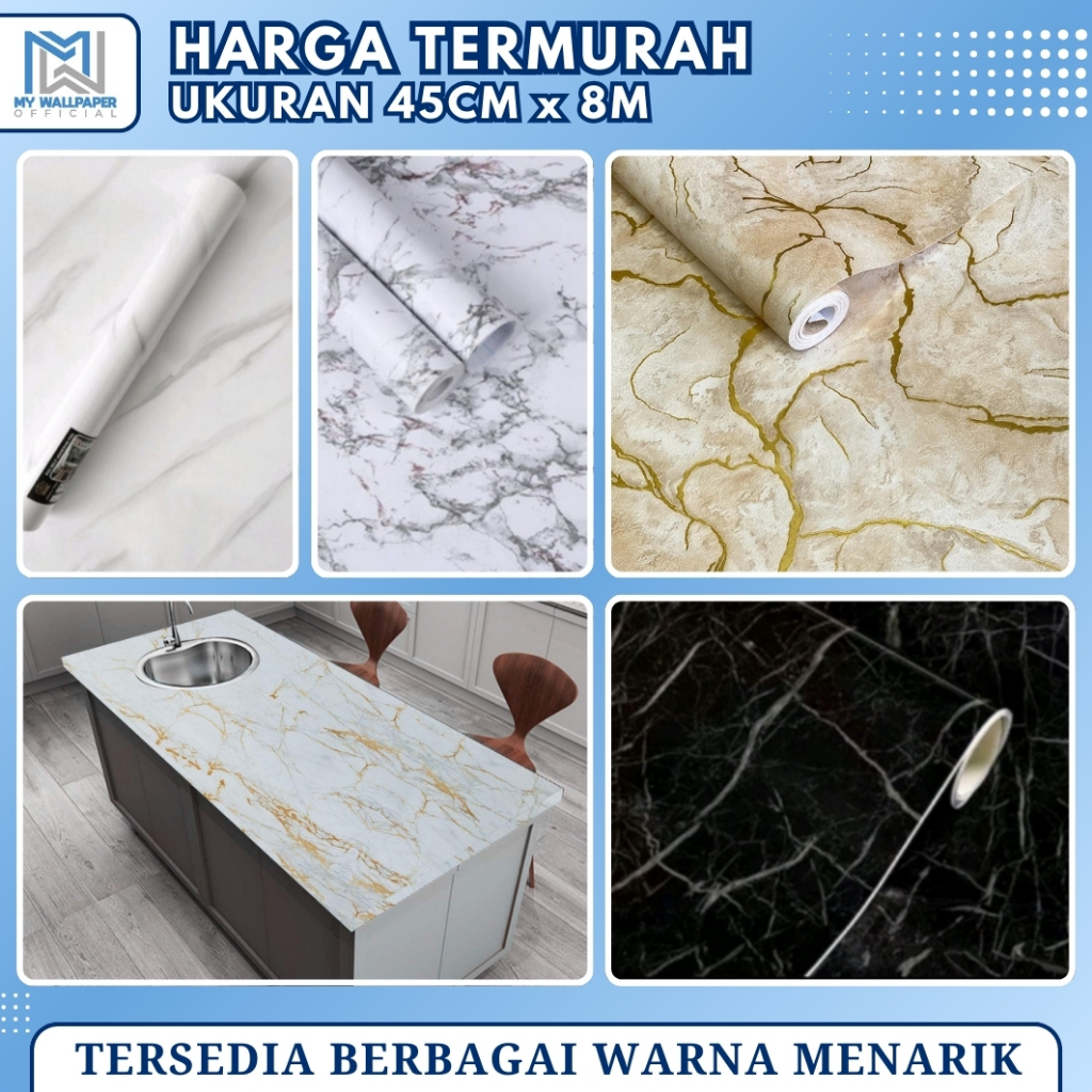 Wallpaper Dinding Motif Vinyl Marble Foam Roll Sticker Kamar Dekorasi Marmer Gold Silver Krem Abu