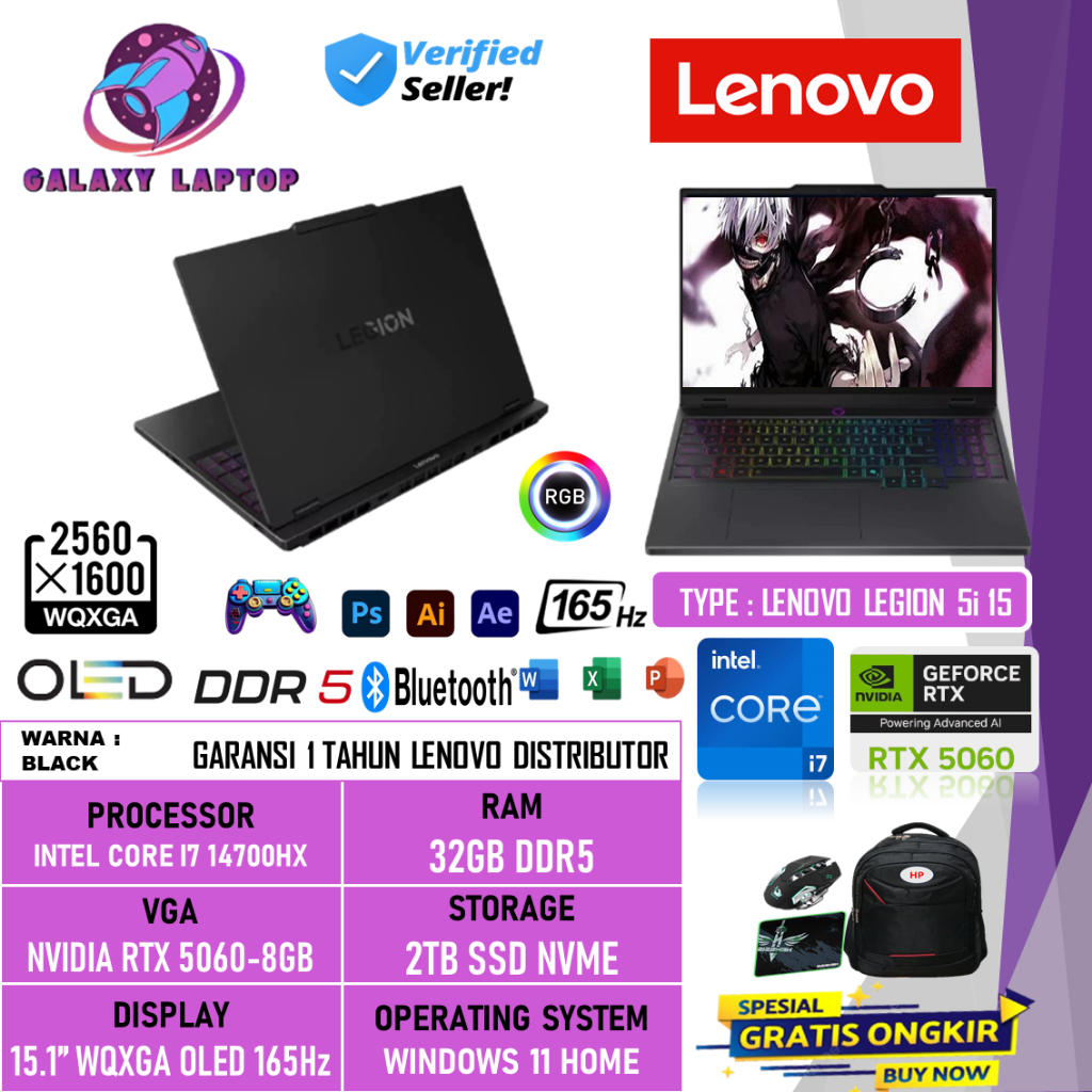 Lenovo Legion 5i 15 Intel i7 14700HX RTX 5060 32GB DDR5 1TB SSD WQXGA OLED 165HZ RGB Windows 11 Home