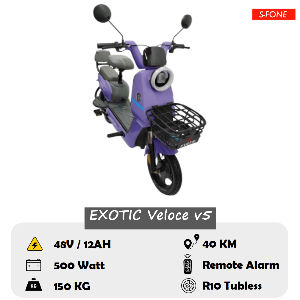 Sepeda Listrik Exotic Veloce V5 Accu 48/12 Ah Dinamo Motor 500 Watt