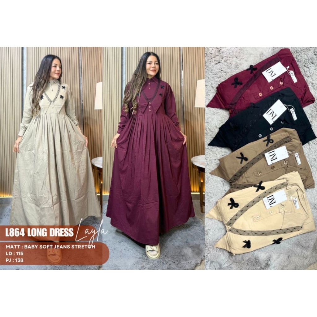 READY LONG DRESS GAMIS WANITA CANNY STREACH ORI LAYLA