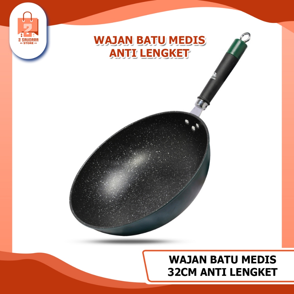 Wajan Serbaguna Batu Medis 32cm - Wajan Batu Medis Non-Stick Kompor Gas & Listrik