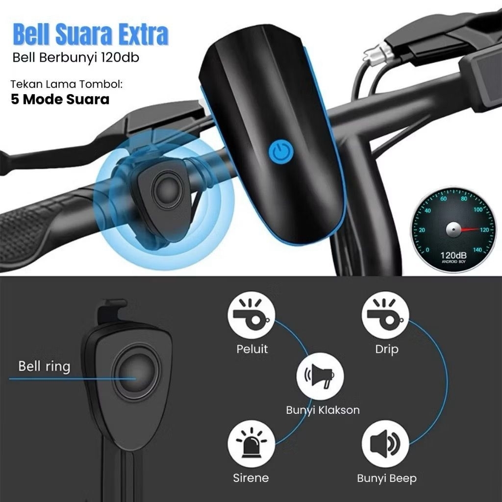 Lampu depan Sepeda bunyi klakson lampu sepeda + kabel casger