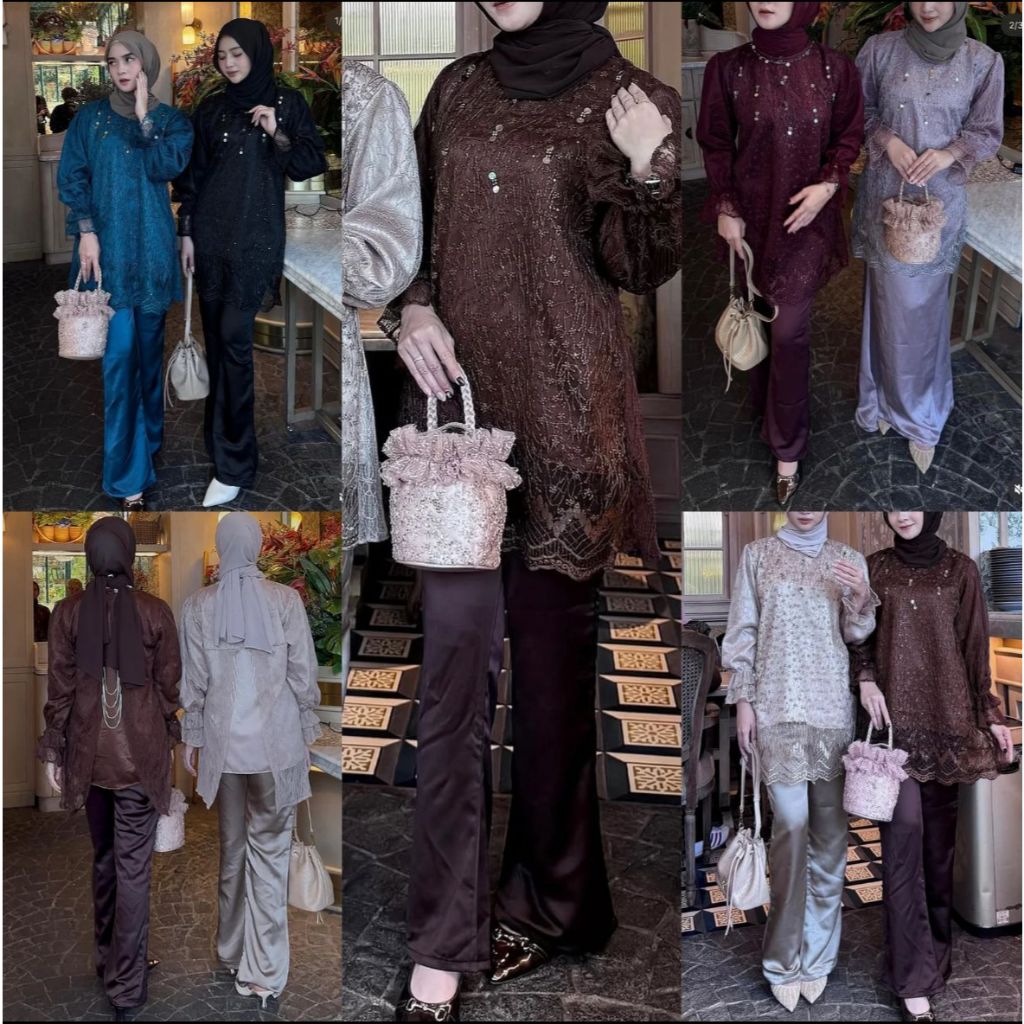 DAYANA ONE SET ATASAN DAN CELANA BAHAN SILK MIX BRUKAT BAJU SETELAN KONDANGAN WISUDA LAMARAN SERAGAM