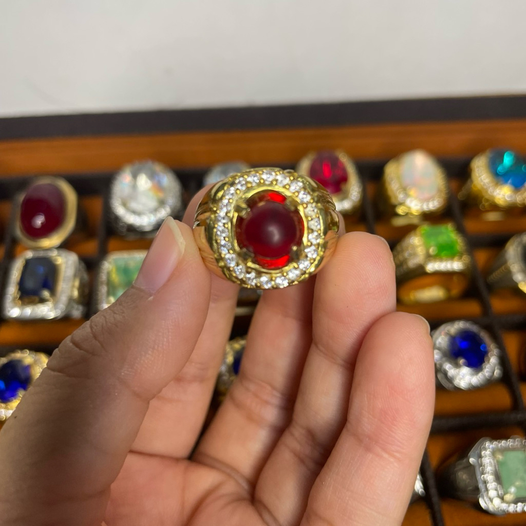 CINCIN PERMATA MERAH SIAM DELIMA MUSTIK4 RING PERAK BANGKOK SIAP PAKAI