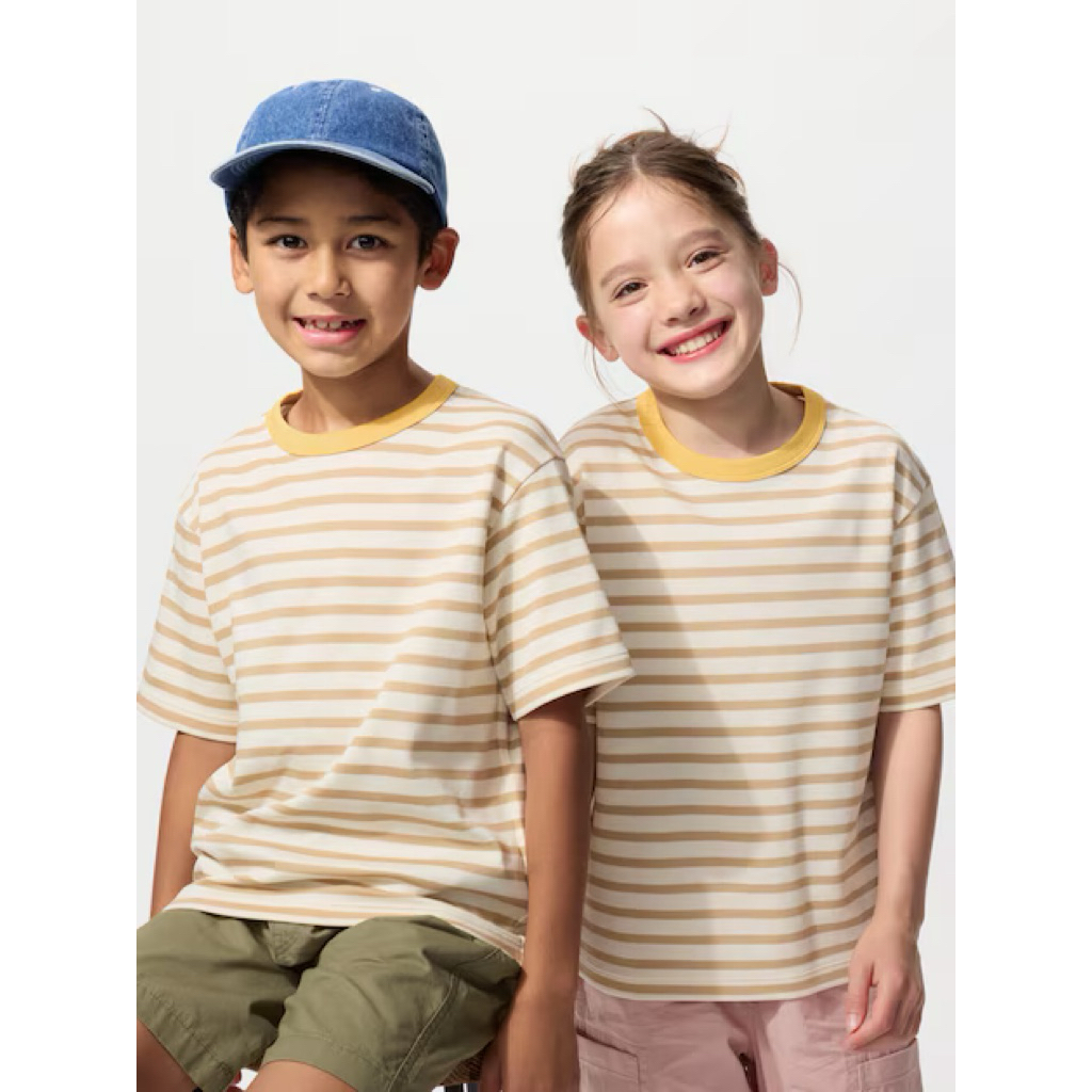 KIDS AIRism Katun T-Shirt Garis Kerah Bulat UNIQLO