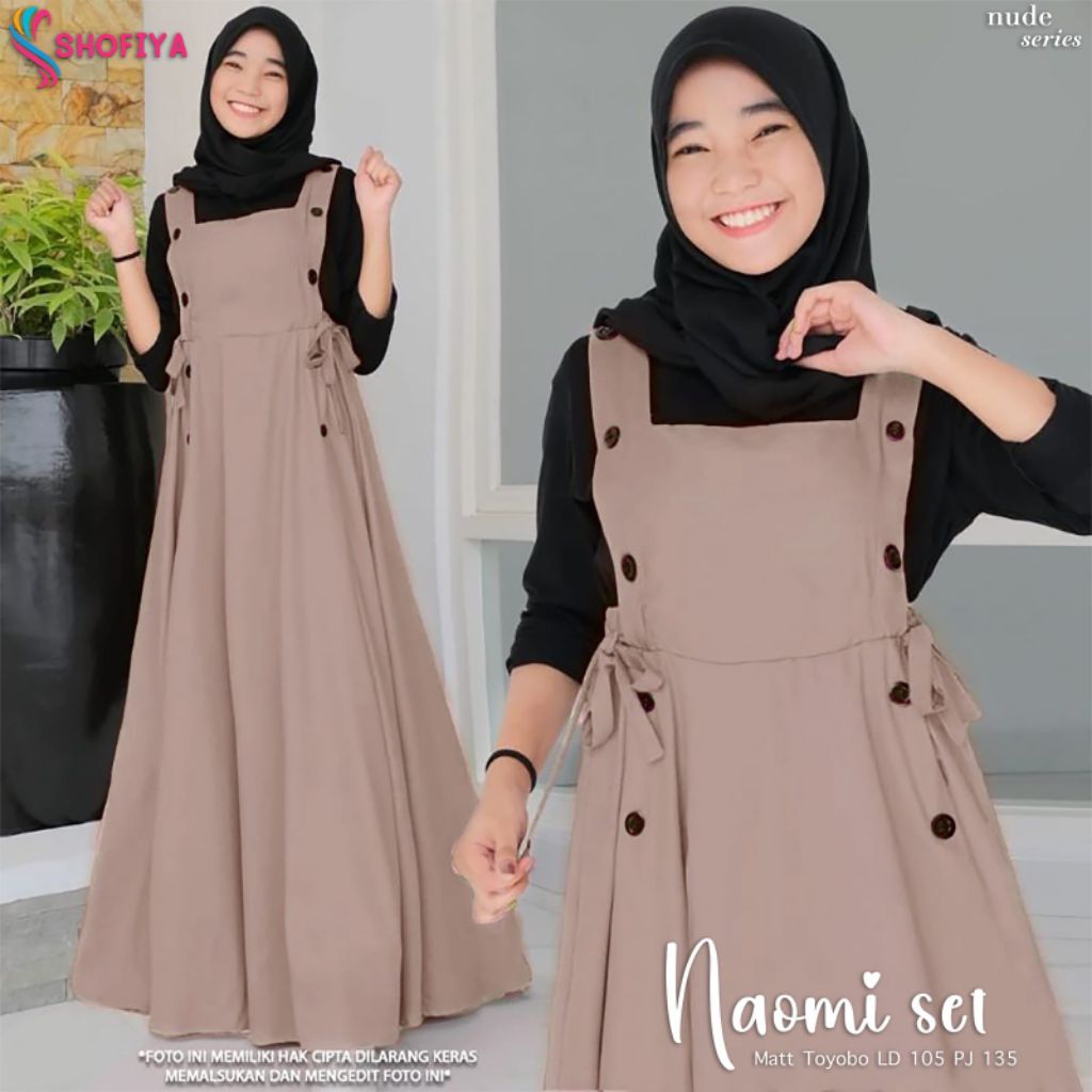 NAOMI set teen Ori Shofiya pakaian setelan muslim anak remaja terbaru/baju gamis overall jumpsuit fr