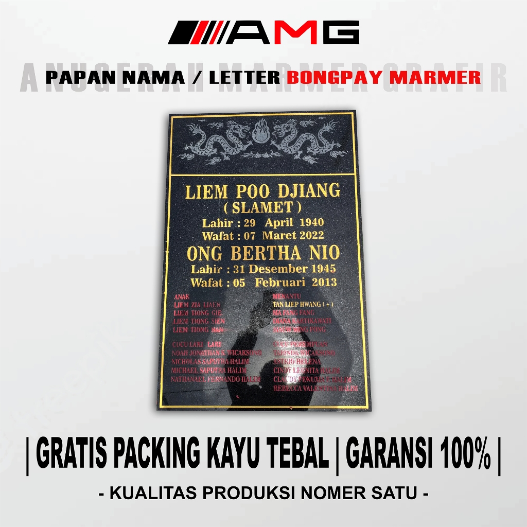 Papan Nama Lempengan Nisan Bongpay Makam Cina Ukuran 60x90cm Bahan Granit Marmer Import Tebal Bahan 