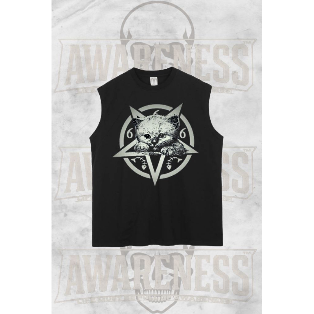AWARENESS- Tshirt singlet lekbong pria kekinian CAT SAT hitam keren