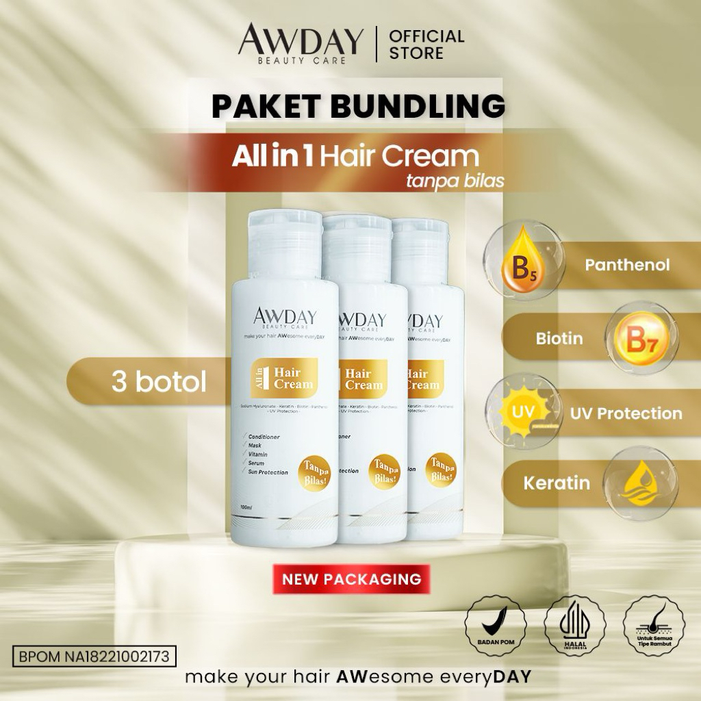 Paket Tiga (3) Conditioner Awday All in 1 Hair Cream BPOM