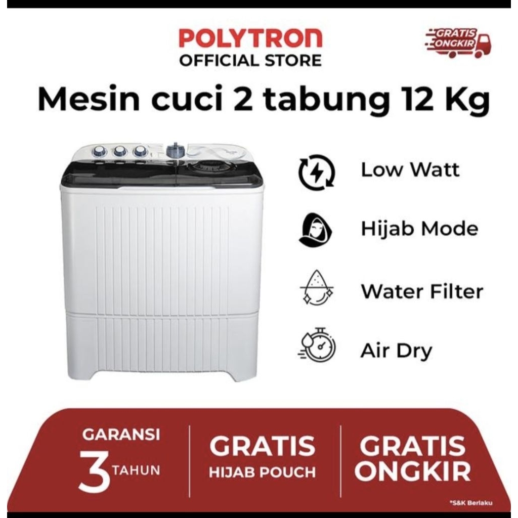 MESIN CUCI POLYTRON 2TABUNG 12KG PWM 1203