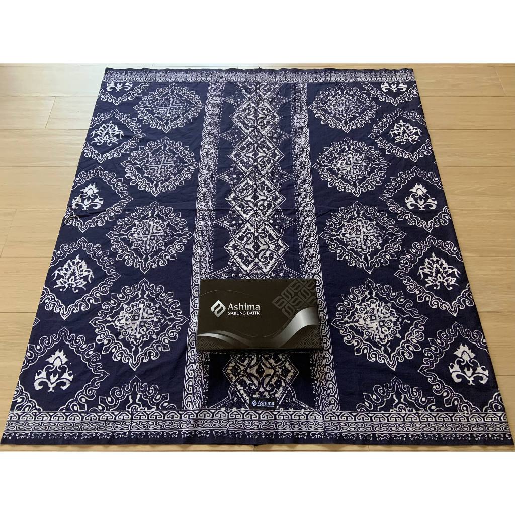 Sarung ashima dewasa as01 abstrak monokrom biru putih songketan batik inkou santri pondok hadroh