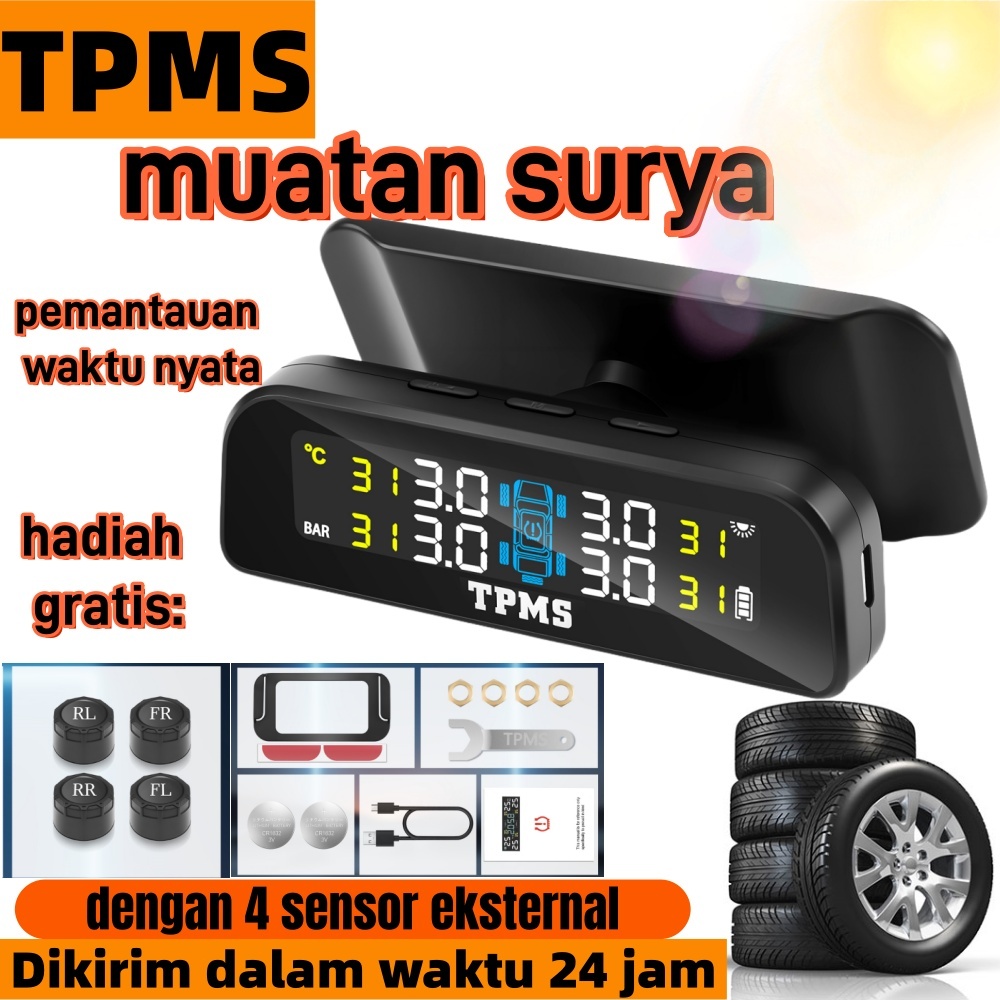 Sistem Pemantauan Tekanan Ban dengan Solar Charge Layar LCD & 6 Mode Alarm TPMS Real Time dengan 4 S