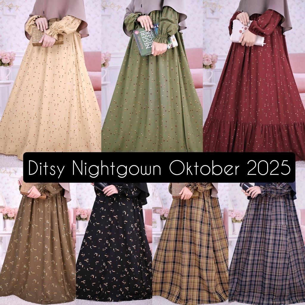 Ditsy Nightgown Oktober 2025 XS S M L XL XXL XXXL Callan Coffee Callan Black Tillie Sand Tillie Gree