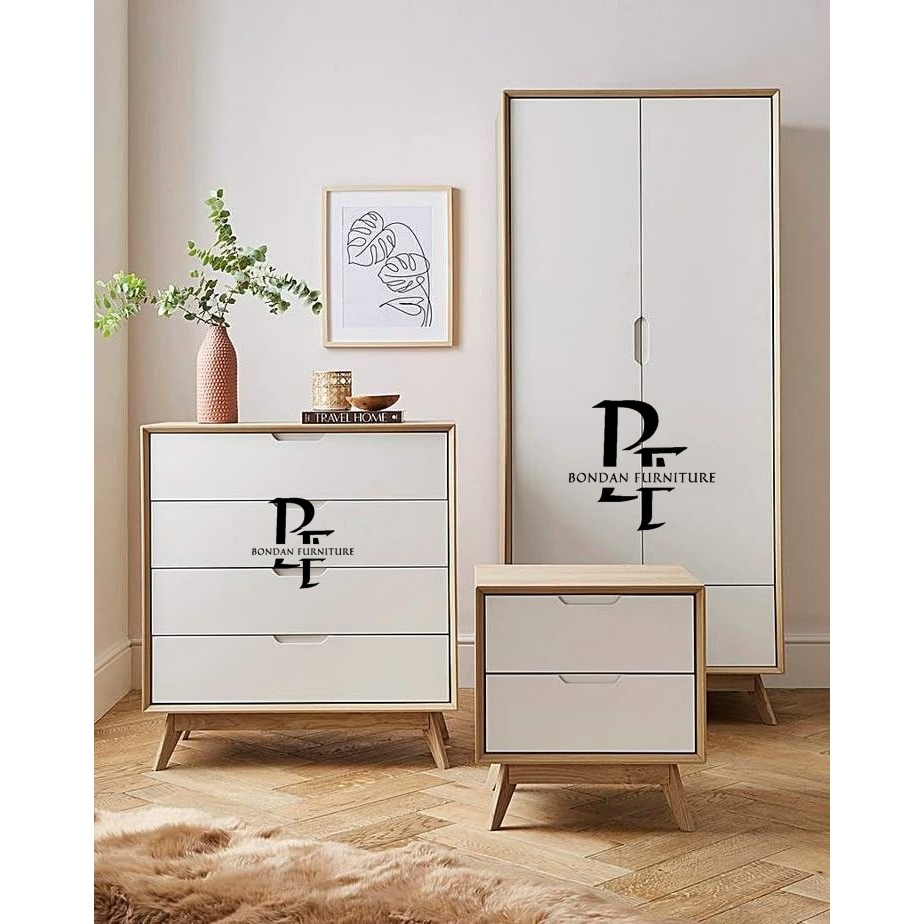 paket hemat 3 produk, lemari, bufet,nakas kombinasi duco putih  kayu jati asli tanpa campuran