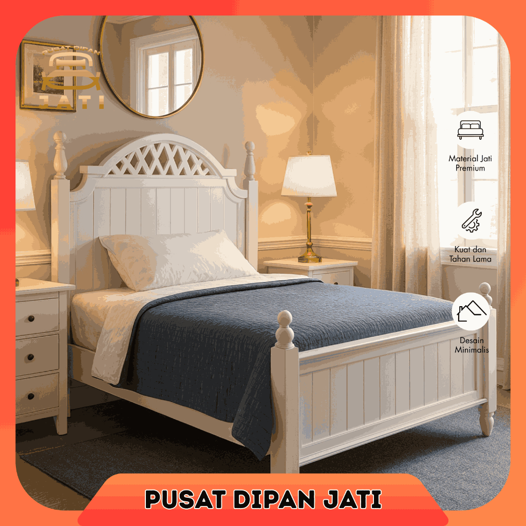 Dipan Jati Asli Tempat Tidur Putih Minimalis Ranjang Divan Bed Kasur Dipan Minimalist Ukuran 140x200