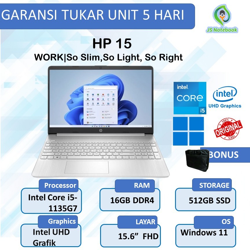 HP 15 I5 1135G7 16GB 512GB W11 15.6