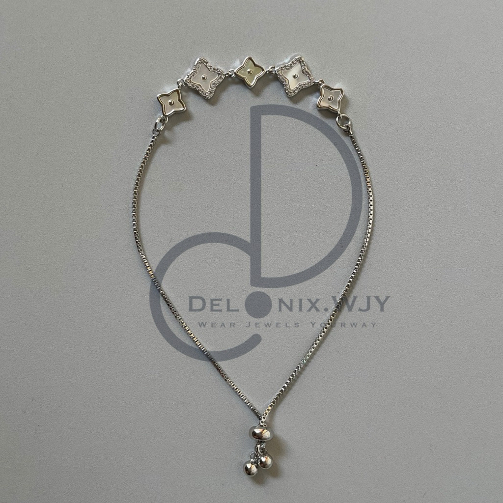 Gelang Perak Silver Serut Wanita Mewah Cantik Kotak Besar Permata