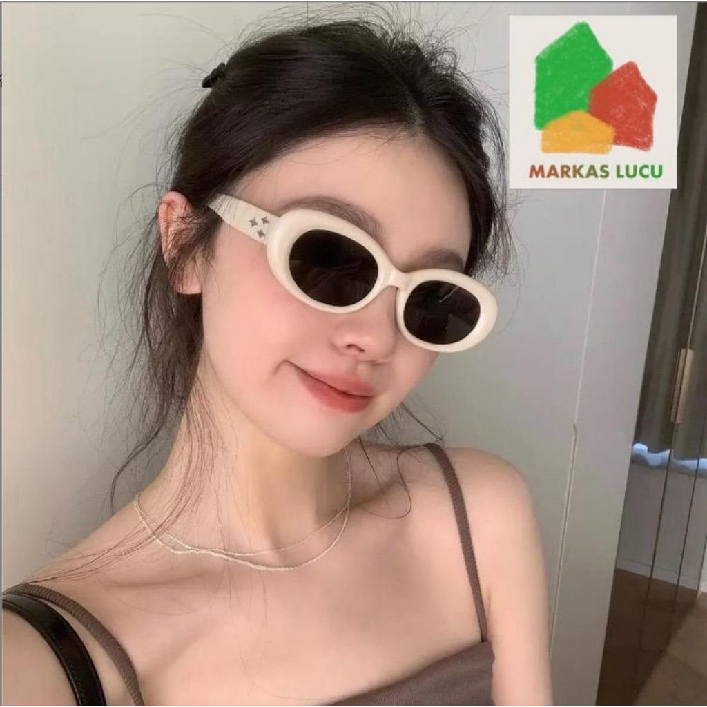 Kacamata Hitam Retro untuk Wanita Pria Aksesori Fashion Bingkai Kecil Oval kacamata hitam oval kacam