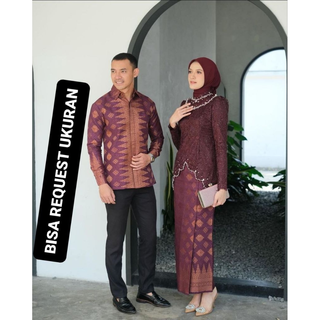 SET KEBAYA SERRA BURGUNDY ORI COUPLE KEMEJA PREMIUM / CUSTOM ANAK & JUMBO / BAJU SETELAN SERAGAM BAT
