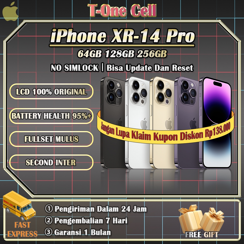 iPhone 14 Pro SECOND BEKAS 100% ORI 64/128/256GB INTER (XR Ganti Housing), Stok Terbatas, Buruan
