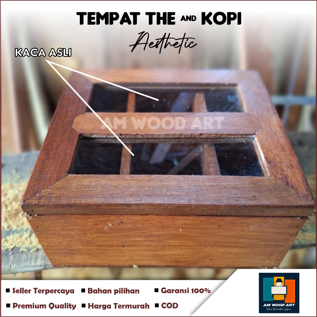 Kotak isi 3 &  6 untuk Tempat Teh Sachet Kayu Jati Tea Organizer / Wadah Kopi Gula Teh Hotel Villa