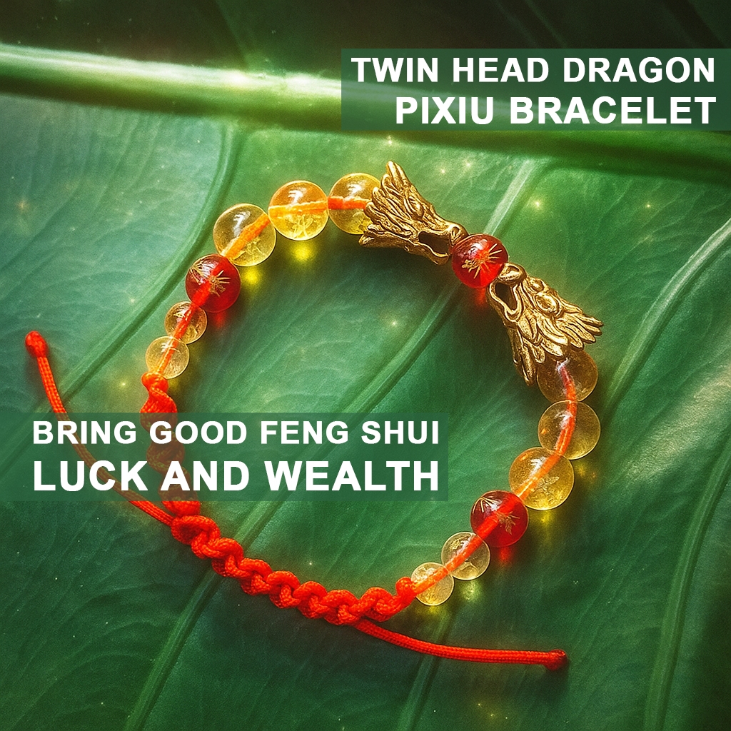 Gelang PIXIU Naga Fengshui Hoki Rejeki - Batu Citrine Premium Xuping Emas