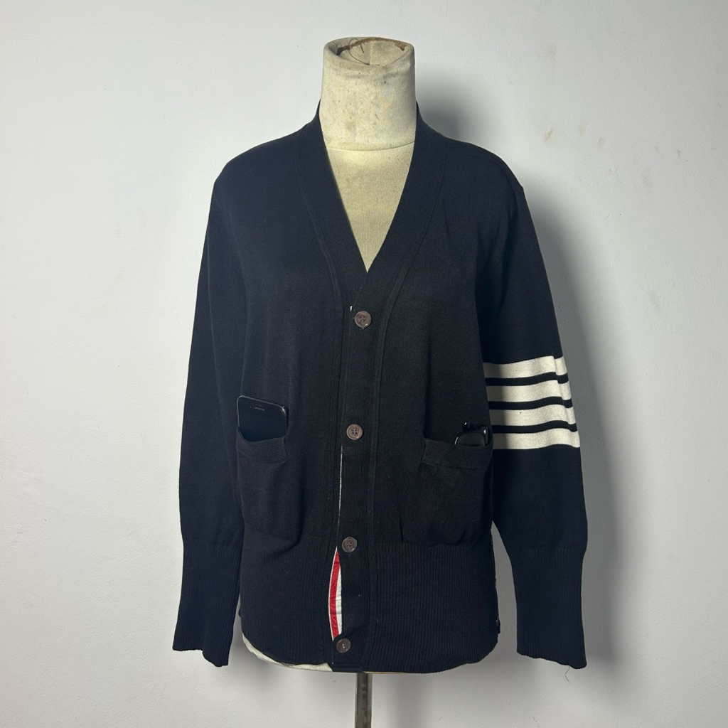 Thom Browne Extrafine 4Stripe Cardigan