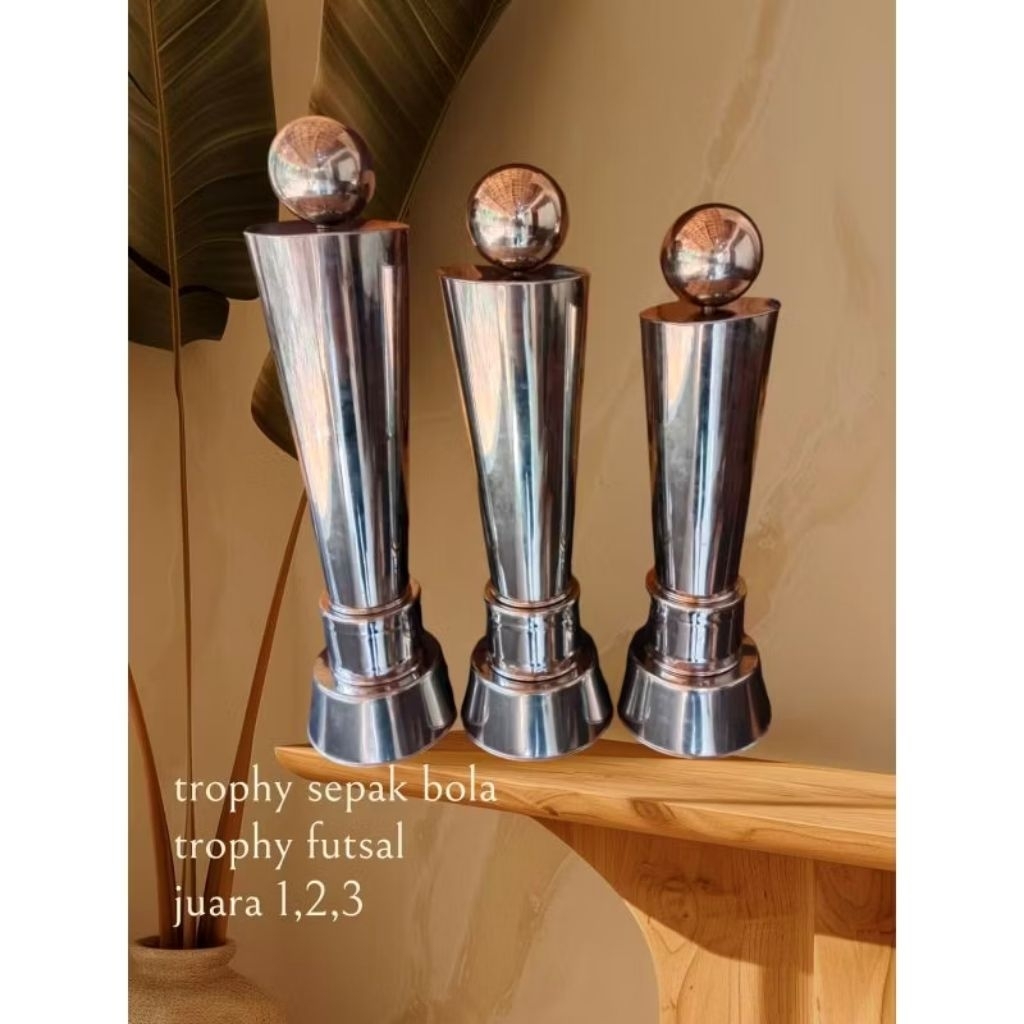 Piala Trophy Olahraga Stainless – Sepak Bola, Futsal, Bulu Tangkis, Voli, Tenis (Juara 1/2/3)