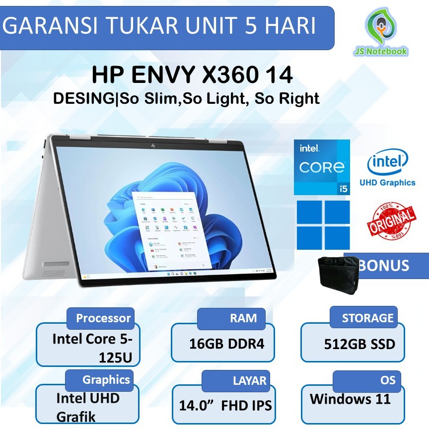 HP ENVY X360 14 2IN1 TOUCH CORE I5 120U 16GB 512GB W11 14.0FHD IPS