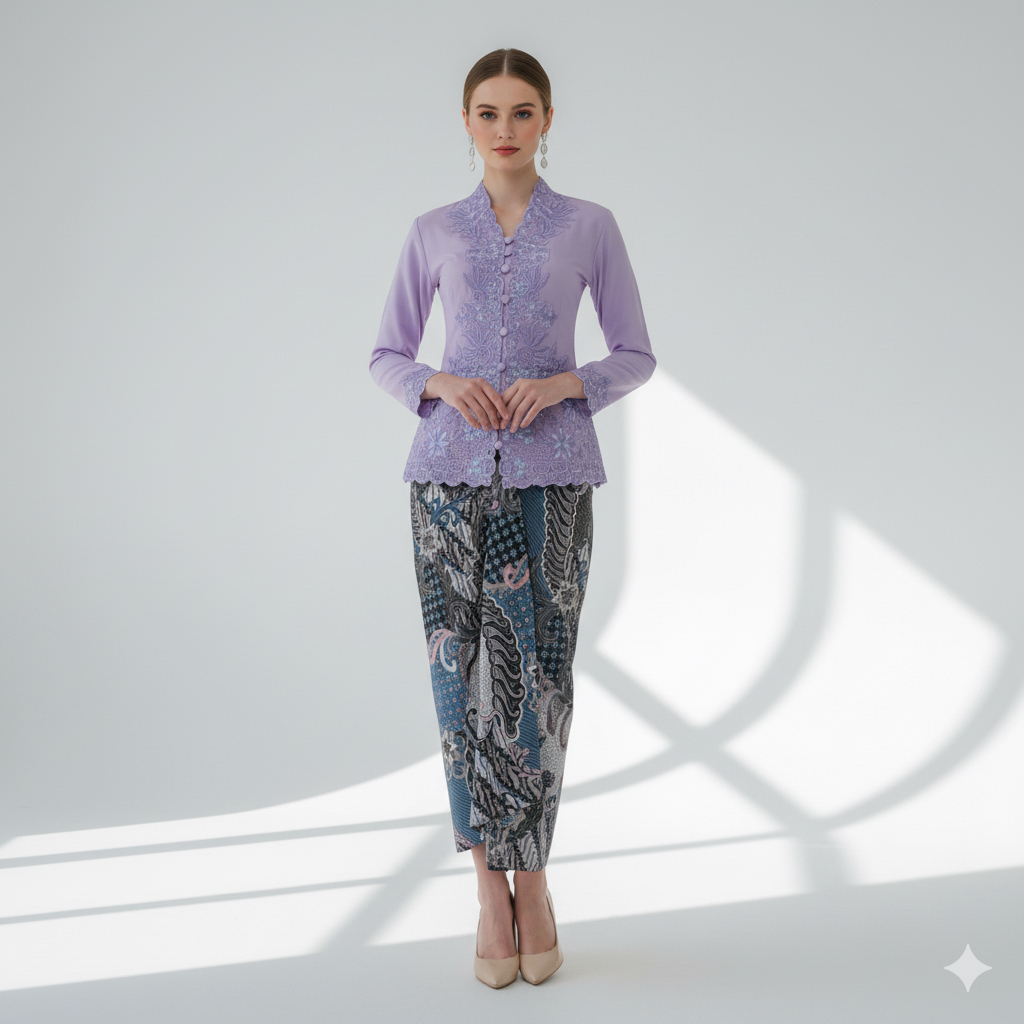 Kebaya Encim Katun Bordir Ungu 677 Lilac Neng Lina Kebaya