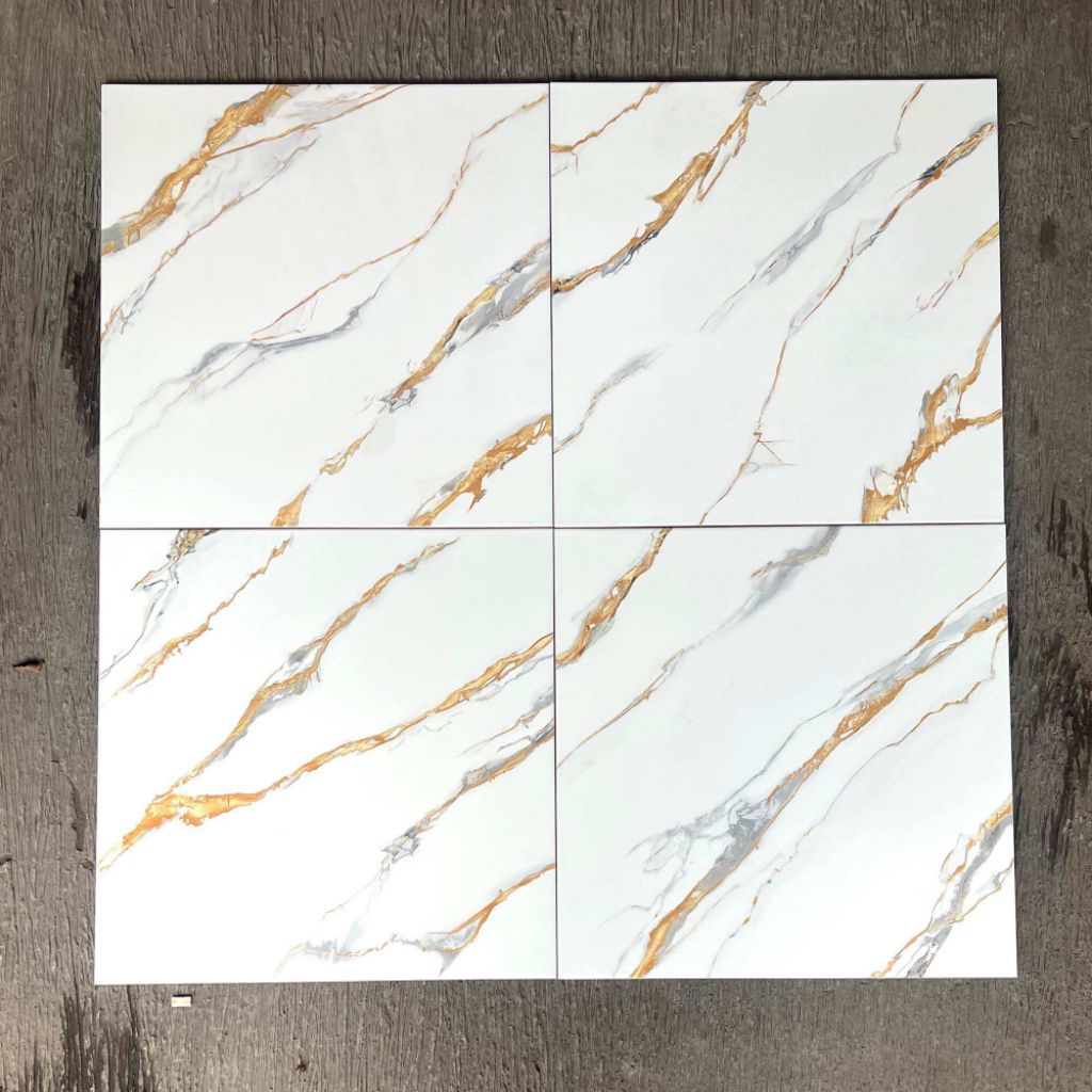 Keramik 50x50 Lantai Glossy Putih Corak Gold