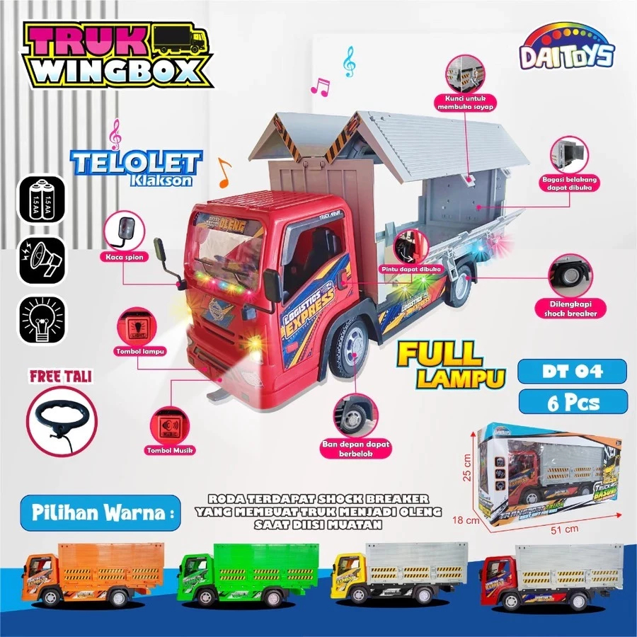 Mainan Anak Mobil Truck Wingbox Oleng Jumbo Basuri Ada Musik Telolet & Lampu DT 04 Pintu Bisa Di Buk