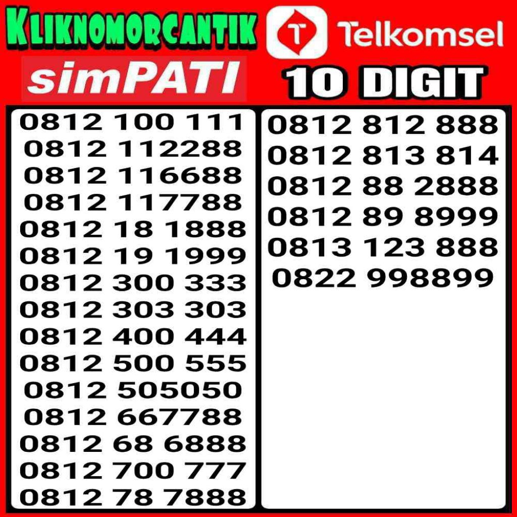Nomor Cantik 10 Digit Telkomsel Simpati 10 Digit 4G&5G A33