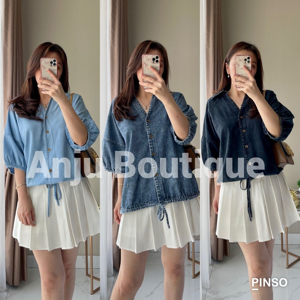 Atasan Baju Kemeja Blouse Denim Wanita | Winsen Denim Shirt - ANJU