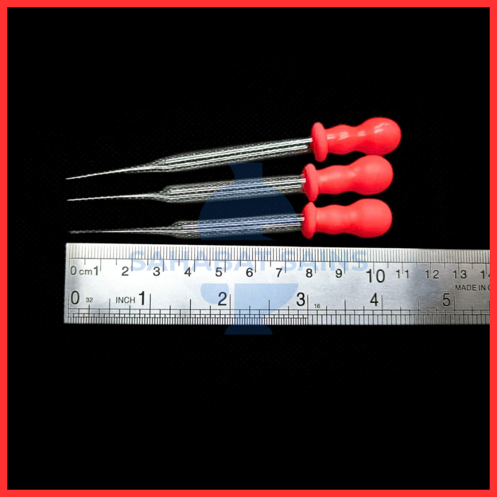 Pipet Tetes Kaca / Pipet Pasteur Tebal & Tipis dengan Karet Latex Merah / Pipet Tetes Kaca Tebal & t