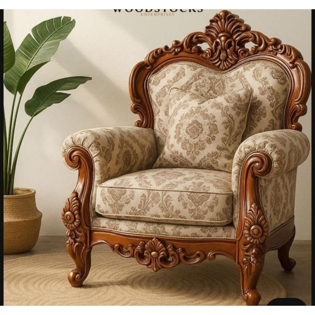 Kursi Sofa Tamu Ukir Klasik Kayu Jati Jok Kain Premium