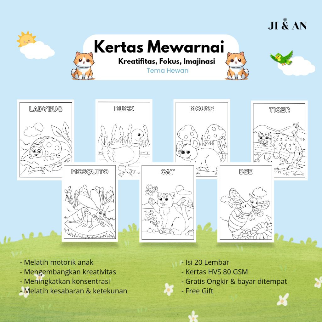 KERTAS MEWARNAI MENGGAMBAR TEMA HEWAN - BUKU MEWARNAI MENGGAMBAR LUCU