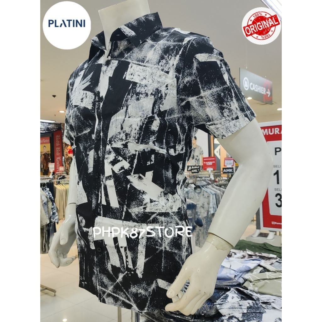 Kemeja pendek pria printing merek platini slim fit,kemeja pendek original