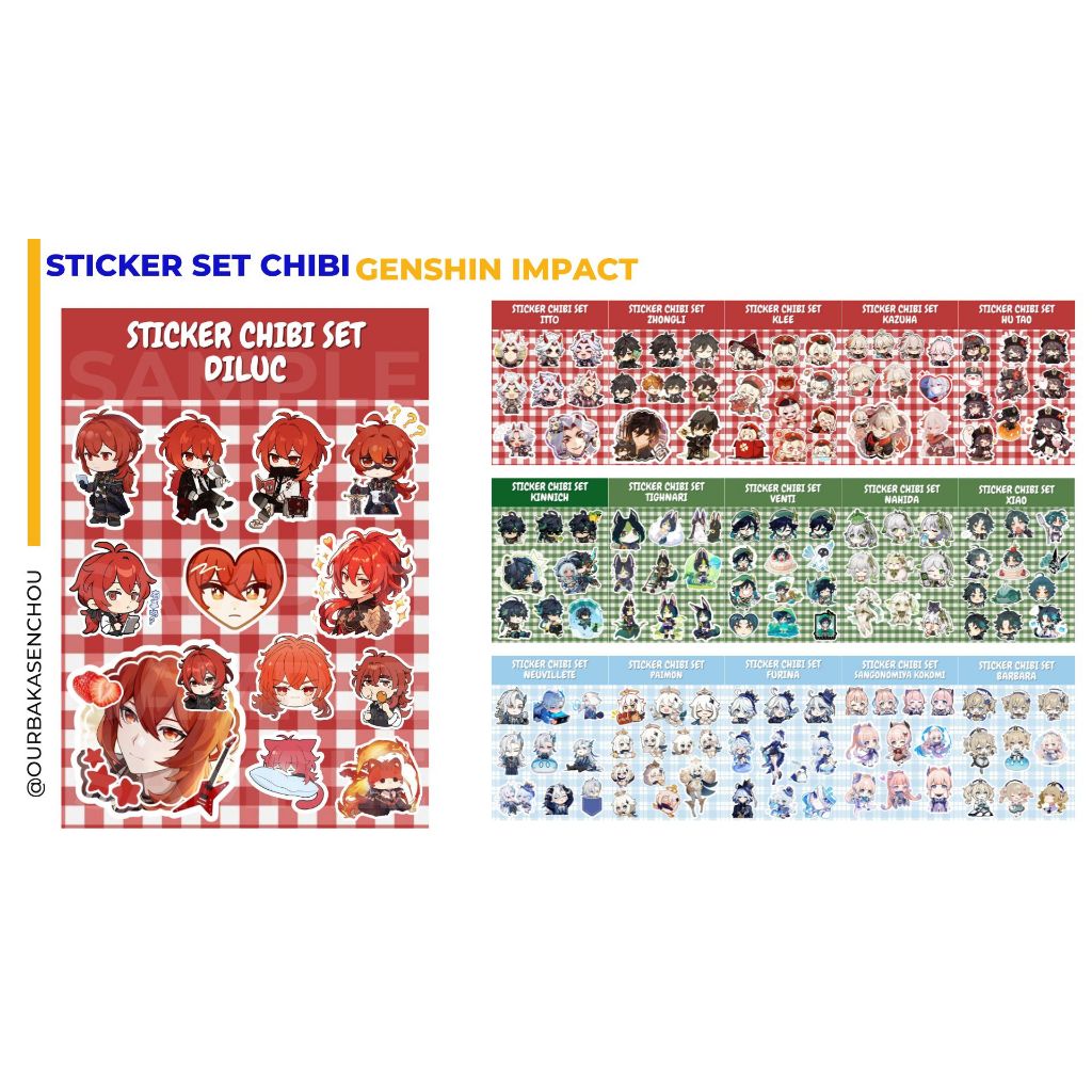 STICKER CHIBI SET A6 GENSHIN IMPACT / STICKER GLOSSY DILUC WENDERER CHILDE XINGQIU PIAMON XIAO ZHONG