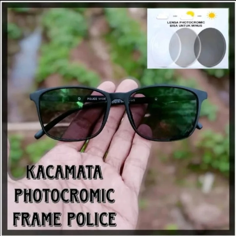 Kacamata Minus Photocromic Blue cromic Anti Radiasi Frame Police