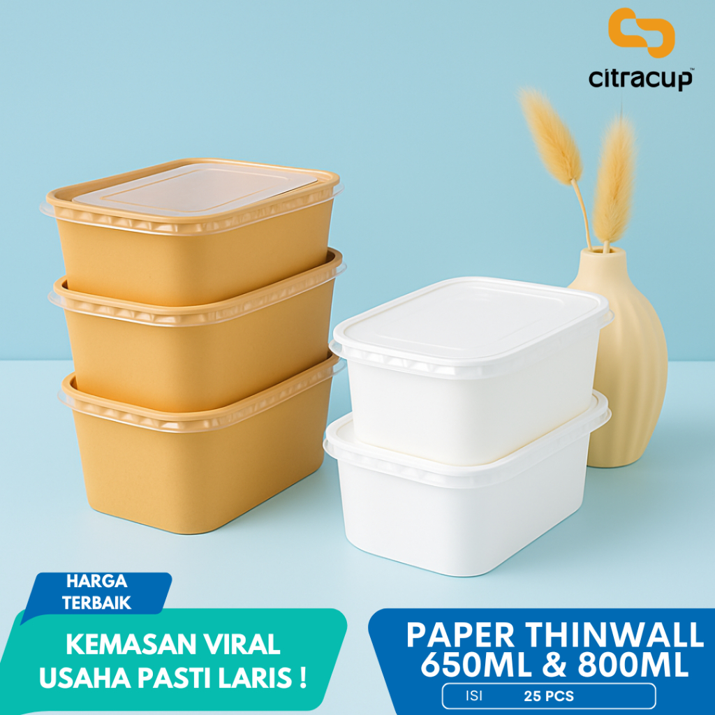 Paper Bowl Thinwall + Tutup – Food Grade untuk Rice Bowl & Sup Panas