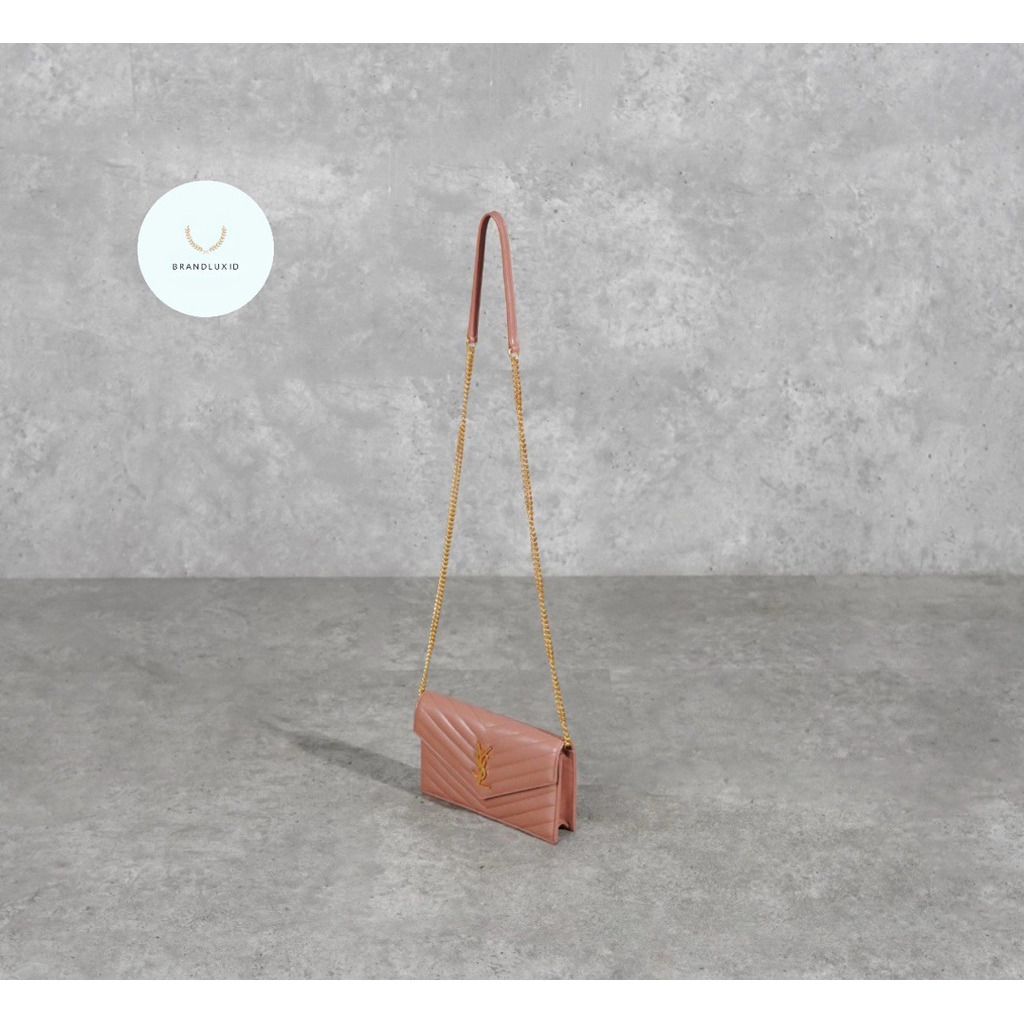 YSL Yves Saint Laurent 19CM GHW Lambskin WOC Shoulder Bag in Barely Pink