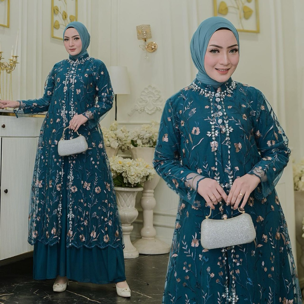 Gamis Two tone - Kebaya Gamis Modern Brokat Terbaru - Kebaya Gamis Modern - Kebaya Gamis Wisuda - Ke